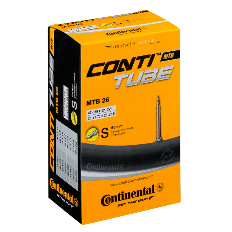 CHAMBRE A AIR VELO 26 X 1.75-2.50 CONTINENTAL VALVE PRESTA OBUS DEMONTABLE 52MM CHAMBRE A AIR VELO 26 X 1.75-2.50 CONTINENTAL VALVE PRESTA OBUS DEMONTABLE 52MM