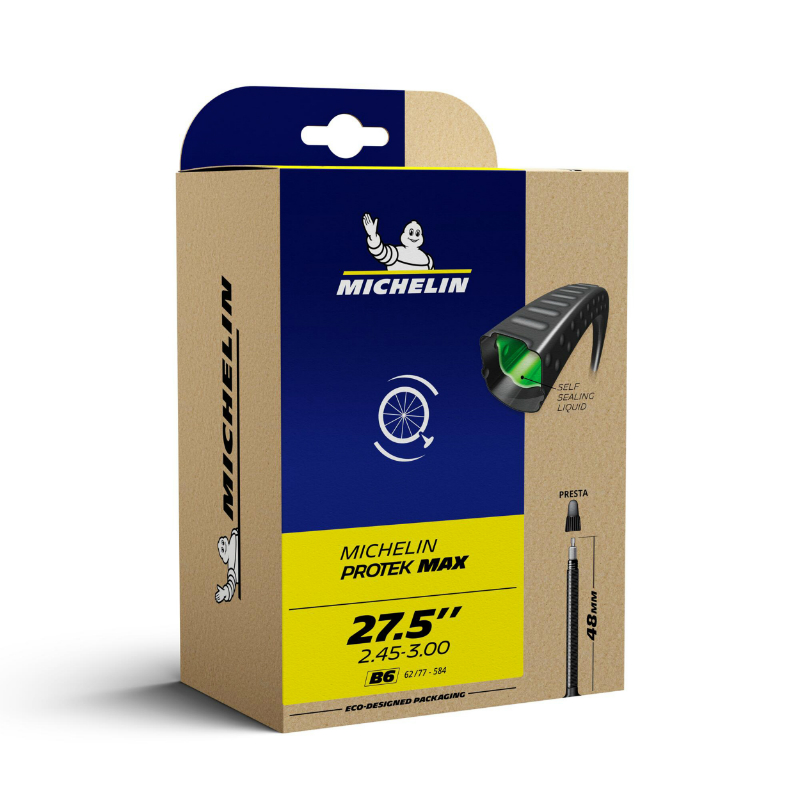 CHAMBRE A AIR VELO 27.5 X 2.40-3.00 MICHELIN PROTEK MAX B6 VALVE PRESTA 48MM AVEC LIQUIDE ANTI-CREVAISON CHAMBRE A AIR VELO 27.5 X 2.40-3.00 MICHELIN PROTEK MAX B6 VALVE PRESTA 48MM AVEC LIQUIDE ANTI-CREVAISON