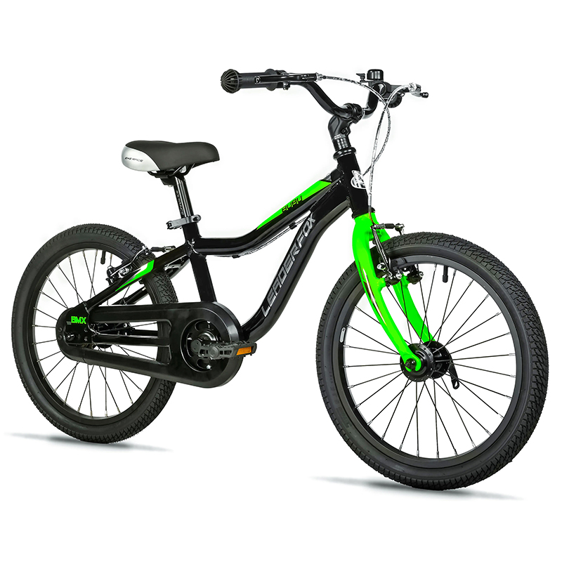 VELO MUSCULAIRE ENFANT 18 POUCES LEADER FOX BUBU 2025 NOIR - VERT MONOVITESSE CADRE ALU (TAILLE ENFANT 115 à 125 CM) -V BRAKE-