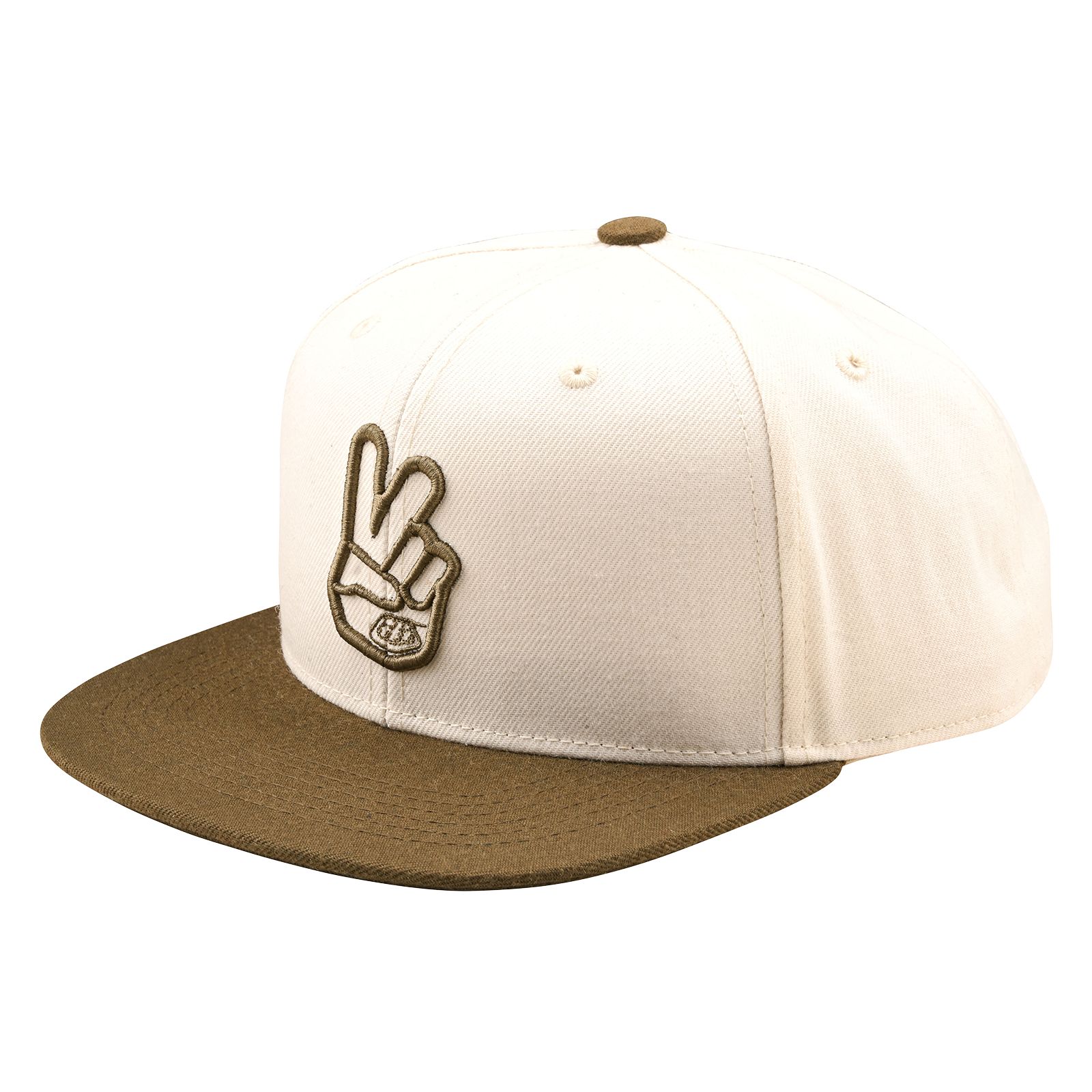TROY LEE DESIGNS FLAT BILL SNAPBACK CAP, PEACE, VINTAGE WHITE/OLIVE, ONE SIZE, ONE SIZE