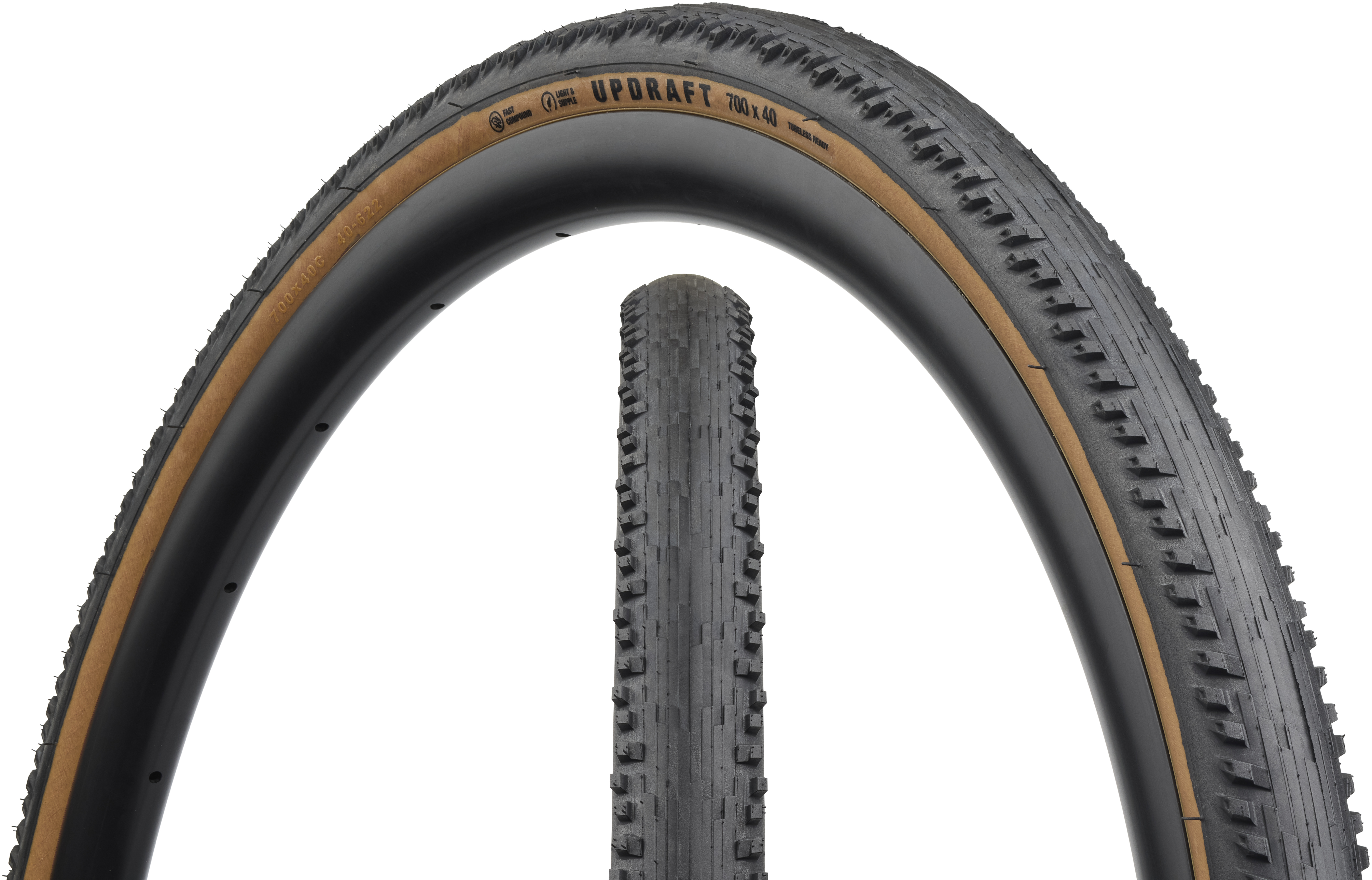 TERAVAIL UPDRAFT LIGHT & SUPPLE FOLDING TIRE, 700X40C, 40-622, FAST COMPOUND, TUBELESS, TAN TERAVAIL UPDRAFT LIGHT & SUPPLE FOLDING TIRE, 700X40C, 40-622, FAST COMPOUND, TUBELESS, TAN