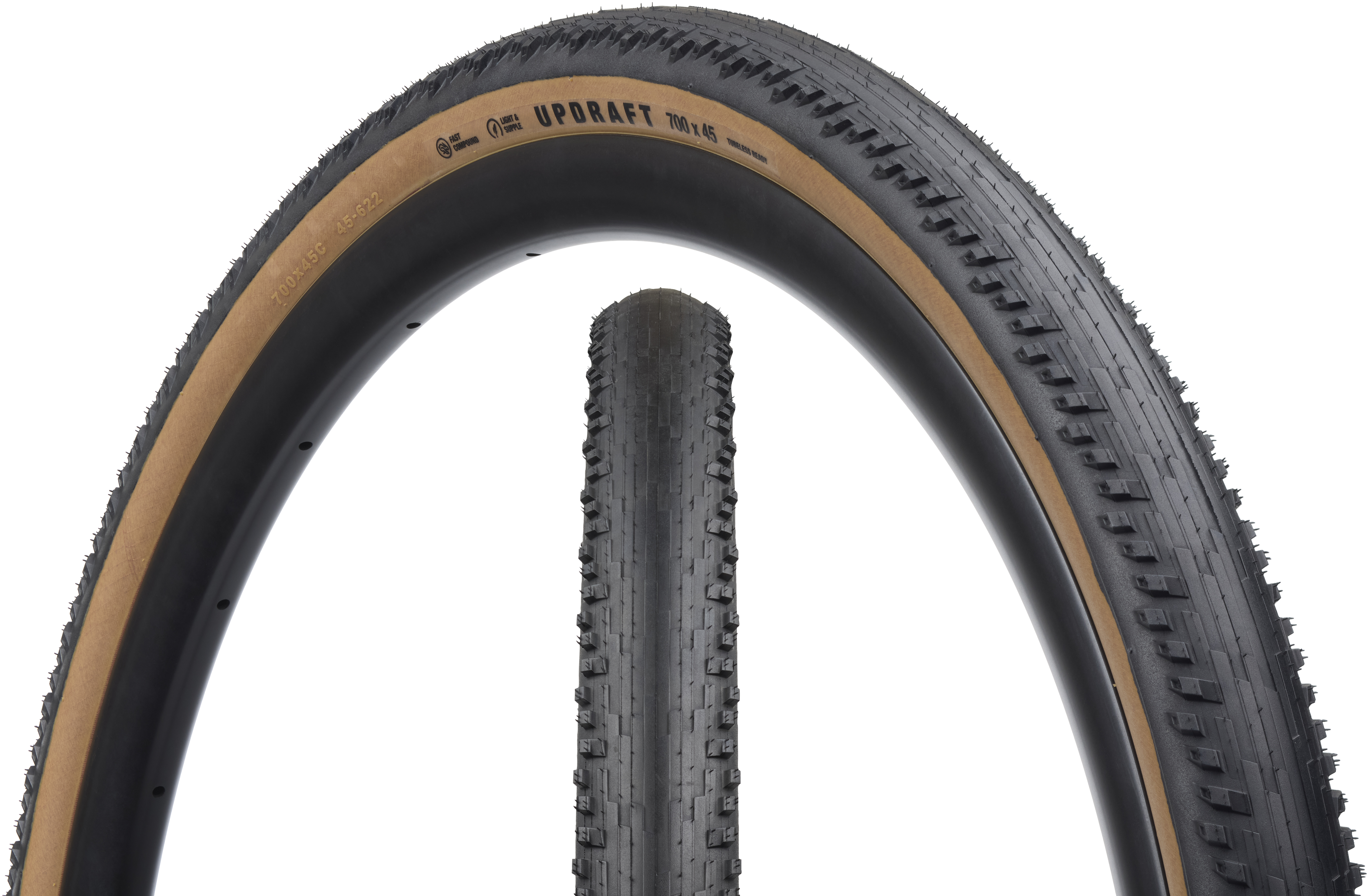 TERAVAIL UPDRAFT LIGHT & SUPPLE FOLDING TIRE, 700X45C, 45-622, FAST COMPOUND, TUBELESS, TAN TERAVAIL UPDRAFT LIGHT & SUPPLE FOLDING TIRE, 700X45C, 45-622, FAST COMPOUND, TUBELESS, TAN