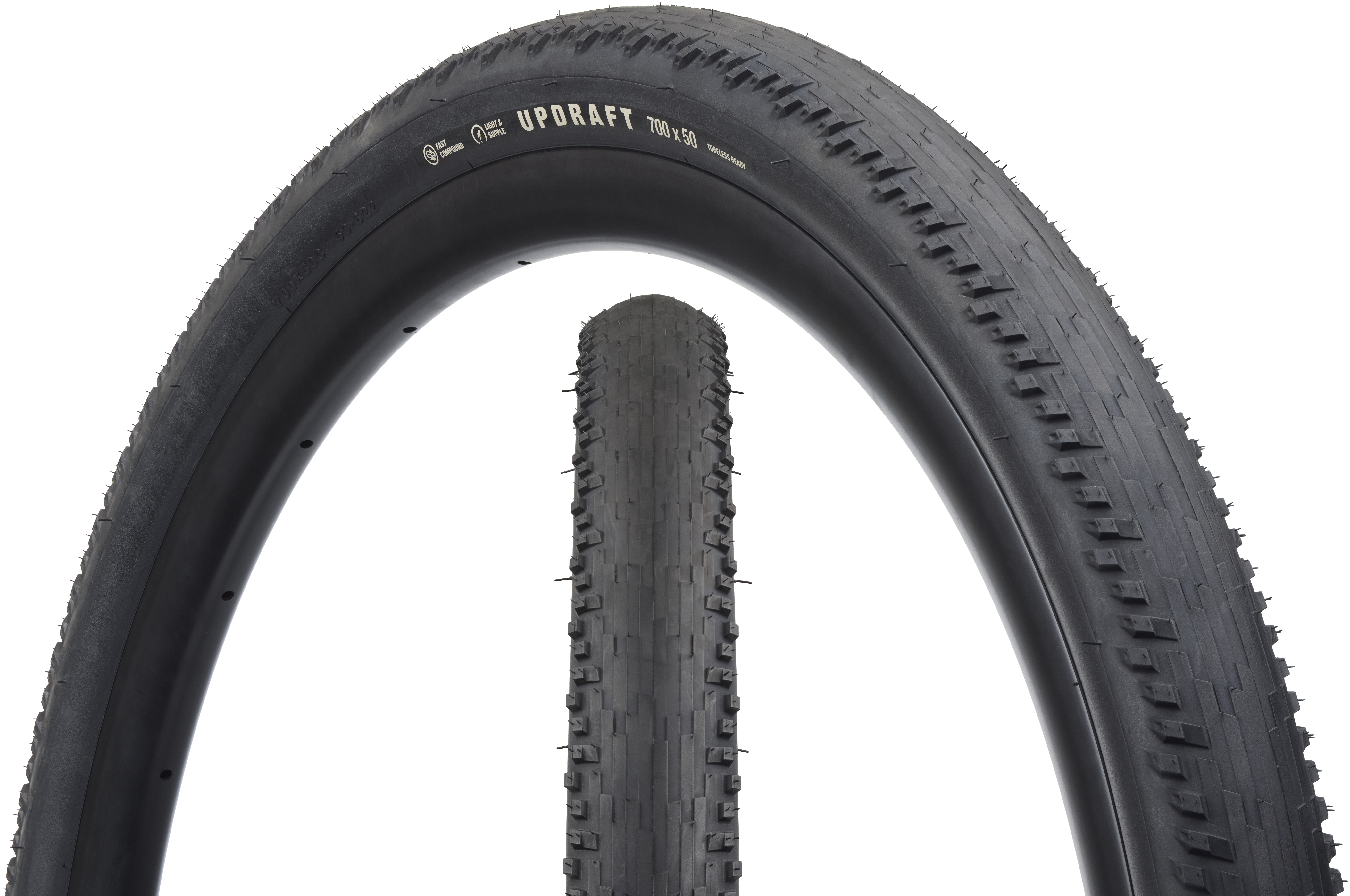 TERAVAIL UPDRAFT LIGHT & SUPPLE FOLDING TIRE, 700X50C, 50-622, FAST COMPOUND, TUBELESS, BLACK