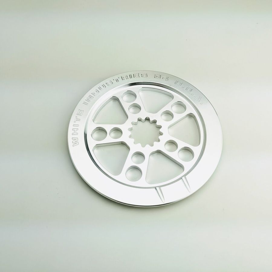 WHITE INDUSTRIES ENO DIRECT MOUNT SINGLESPEED BASHGUARD/CHAINRING, POLISHED SILVER, 34 Z.