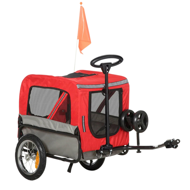 REMORQUE VELO UTILITAIRE MAXI 30KG COLORI ROUGE AVEC ROUES 12" FIXATION AXE DE ROUE ARRIERE - POUR TRANSPORT BAGAGE - 2 OUVERTURES (AVANT+ARRIèRE) + BRAS (L 63CM X L 42CM X H 47CM)