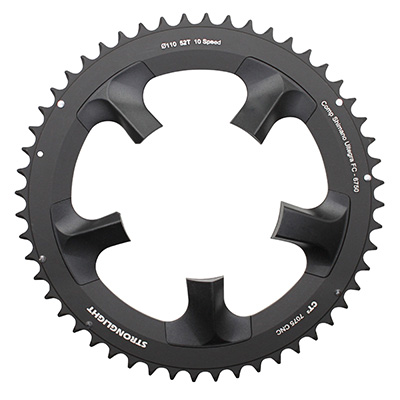 PLATEAU ROUTE 5BRA D.110 POUR SHIMANO ULTEGRA 6750 STRONGLIGHT 52DTS EXTERIEUR NOIR CT2 10V. PLATEAU ROUTE 5BRA D.110 POUR SHIMANO ULTEGRA 6750 STRONGLIGHT 52DTS EXTERIEUR NOIR CT2 10V.