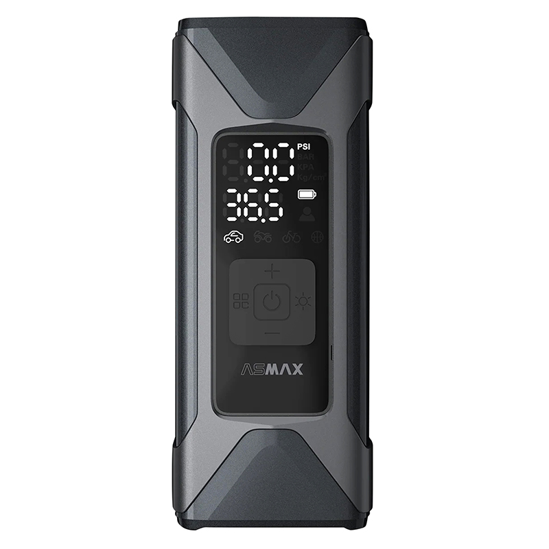 COMPRESSEUR-GONFLEUR-POMPE PORTABLE UNIVERSEL ASMAX T10 DIGITAL 160 PSI 11 BARS MAX (FONCTION POWER BANK, ECLAIRAGE, DETECTION PRESSION PNEU, PRE-REGLAGE DE LA PRESSION, ARRET AUTOMATIQUE)