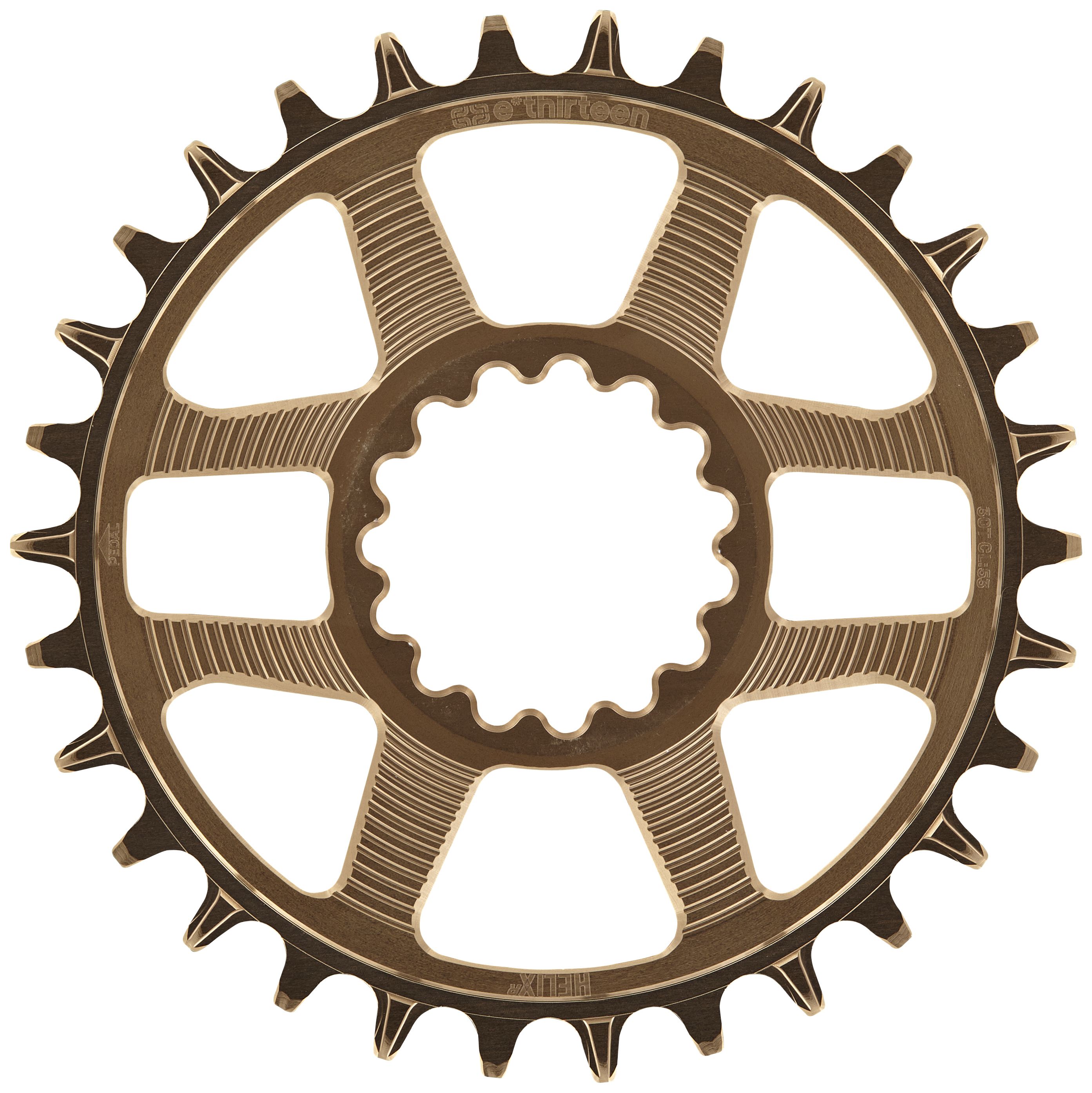 E*THIRTEEN HELIX R GUIDERING DIRECT MOUNT CHAINRING, 30 T., 52/55MM CHAIN LINE, 11/12-SPD, BRONZE E*THIRTEEN HELIX R GUIDERING DIRECT MOUNT CHAINRING, 30 T., 52/55MM CHAIN LINE, 11/12-SPD, BRONZE