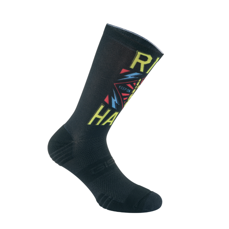 CHAUSSETTES-SOCQUETTES ETE GIST RANGE NOIR RIDE HARD NOIR ET DESIGN MUTICOLOR 38-42 ECOLOGIQUE - HAUTEUR 22 CM   (PAIRE)  -5868