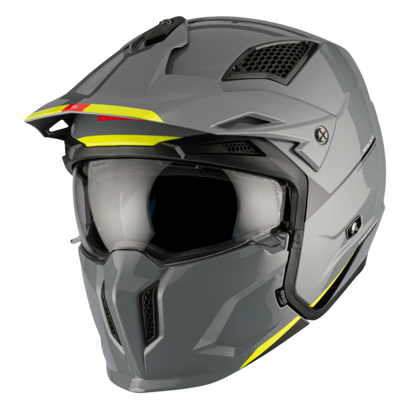 CASQUE TRIAL MT STREETFIGHTER SV UNI GRIS BRILLANT    XS  SIMPLE ECRAN TRANSPARENT TRANSFORMABLE AVEC MENTONNIERE AMOVIBLE (LIVRE AVEC UN ECRAN SUPPLEMENTAIRE DARK) (ECE 22.06)