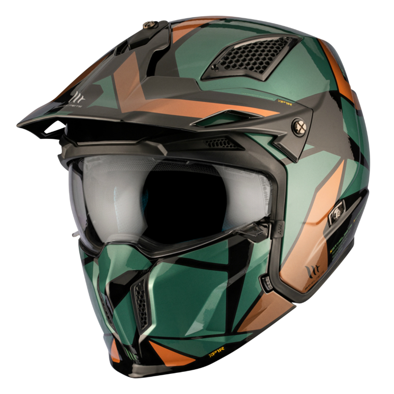 CASQUE TRIAL MT STREETFIGHTER SV P1R VERT BRILLANT  M  SIMPLE ECRAN TRANSPARENT TRANSFORMABLE AVEC MENTONNIERE AMOVIBLE (LIVRE AVEC UN ECRAN SUPPLEMENTAIRE DARK) (ECE 22.06)