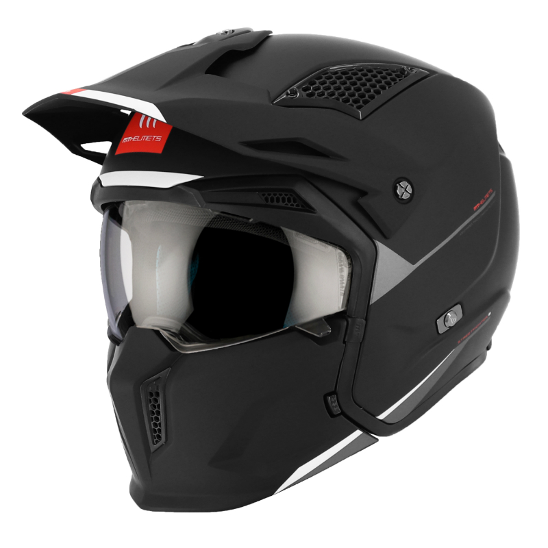 CASQUE TRIAL MT STREETFIGHTER SV UNI NOIR MAT    XS  SIMPLE ECRAN TRANSPARENT TRANSFORMABLE AVEC MENTONNIERE AMOVIBLE (LIVRE AVEC UN ECRAN SUPPLEMENTAIRE MIROIR) (ECE 22.06)