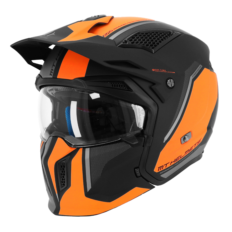 CASQUE TRIAL MT STREETFIGHTER SV S TWIN C4 NOIR MAT-ORANGE FLUO  M  SIMPLE ECRAN TRANSPARENT TRANSFORMABLE AVEC MENTONNIERE AMOVIBLE (LIVRE AVEC UN ECRAN SUPPLEMENTAIRE MIROIR) (ECE 22.06)