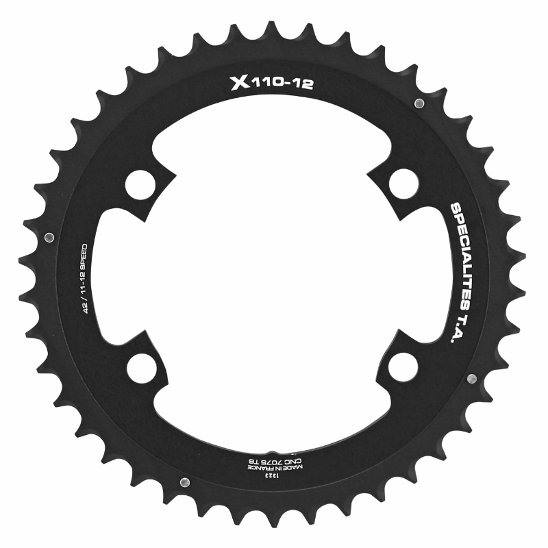 PLATEAU ROUTE 4BRA D.110 POUR SHIMANO ULTEGRA R8100-8170 DURA-ACE R9200-9270 105 R7100 TA X110 42DTS EXTERIEUR NOIR 12V.  (PENSER A COMMANDER LE KIT INTRAVIS CORRESPONDANT)