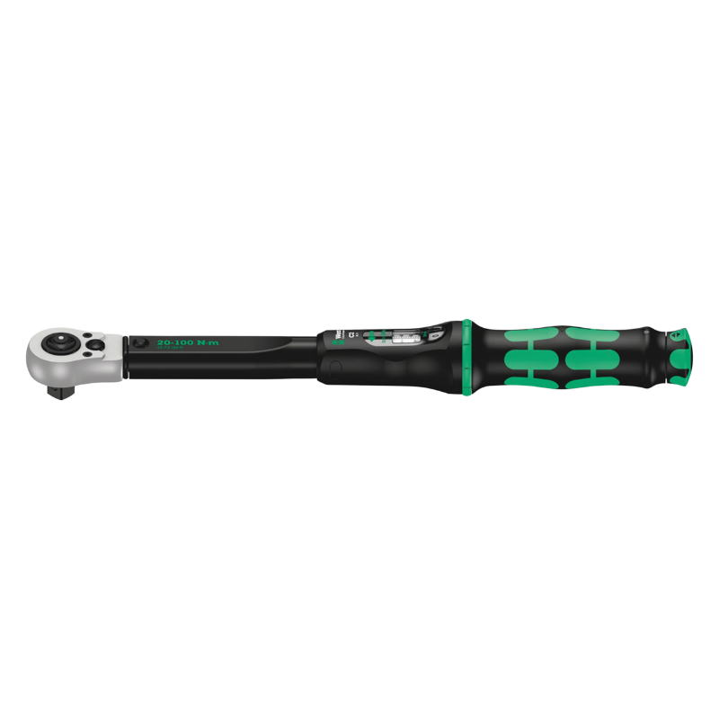 CLE DYNAMOMETRIQUE WERA CLICK TORQUE C2 CARRE 1-2 SERRAGE DE 20 A 100 NM NOIR-VERT (DEBRAYABLE) (VENDU A L'UNITE)  -MARQUE ALLEMANDE POUR LES ATELIERS-