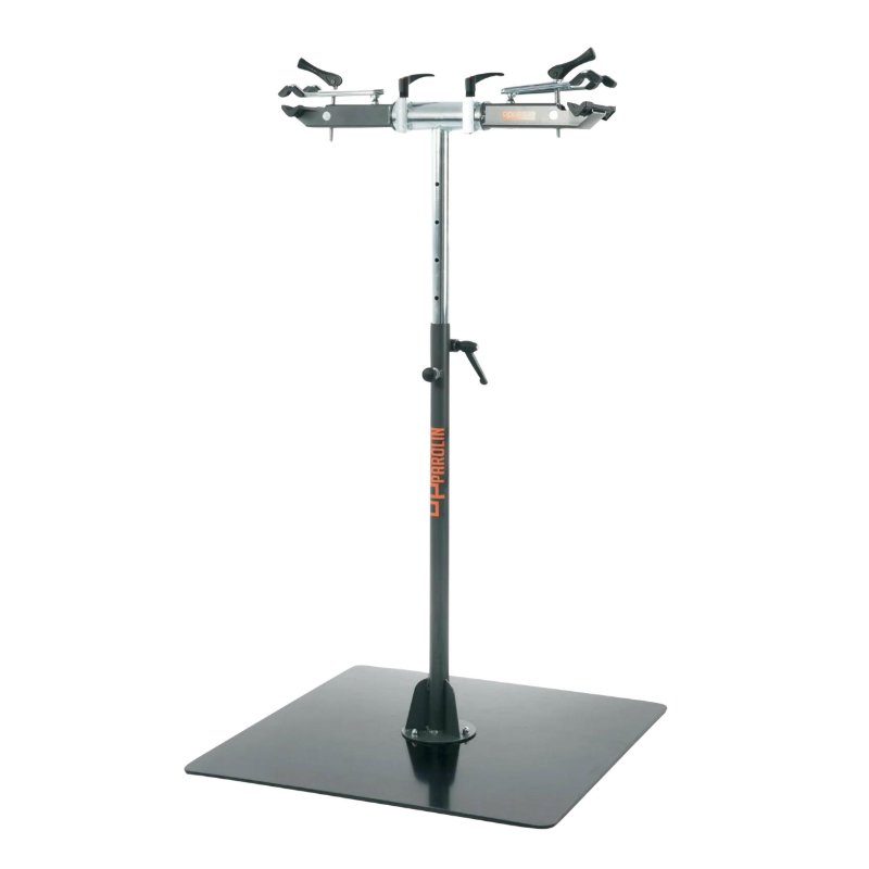 PIED D'ATELIER DE REPARATION VELO PROFESSIONNEL OPUS DOUBLE SUPPORTE 50KGS SUR CHAQUE BRAS -AVEC PLAQUE METAL AU SOL