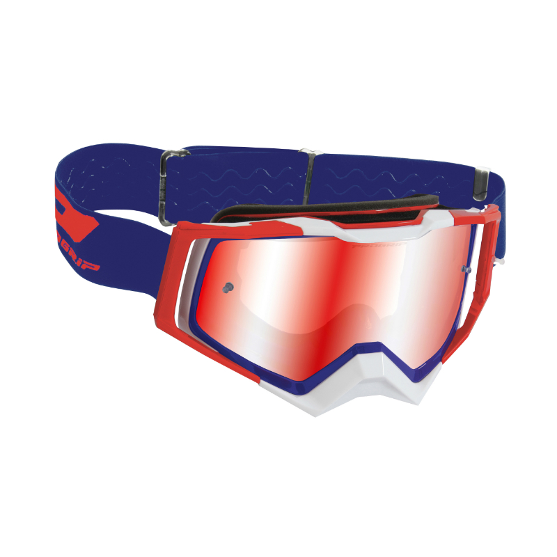 MASQUE-LUNETTES CROSS PROGRIP 3309 FL RAPID MULTILAYERED BLEU-ROUGE-BLANC ECRAN MIROIR ROUGE ANTI-RAYURES-ANTI U.V.-ANTI-BUEE (HOMOLOGUE CE-EN-N° AC-96025 REV.2)