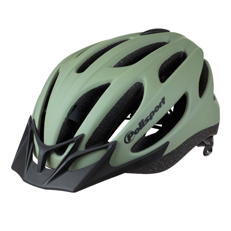 CASQUE VELO CITY ADULTE POLISPORT SPORT FLOW IN-MOLD VERT MAT AVEC VISIERE NOIR TAILLE 54-58 SYSTEM QUICK LOCK