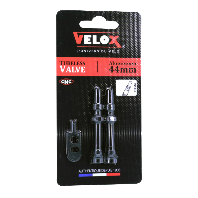 VALVE DE PNEU TUBELESS PRESTA VELOX ALU NOIR 44MM OBUS DEMONTABLE (VENDU A LA PAIRE SUR CARTE)