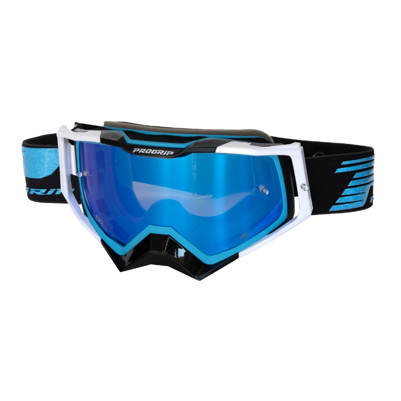 MASQUE-LUNETTES CROSS PROGRIP 3309 FL RAPID MULTILAYERED BLEU CLAIR-NOIR-BLANC ECRAN MIROIR BLEU ANTI-RAYURES-ANTI U.V.-ANTI-BUEE (HOMOLOGUE CE-EN-N° AC-96025 REV.2)