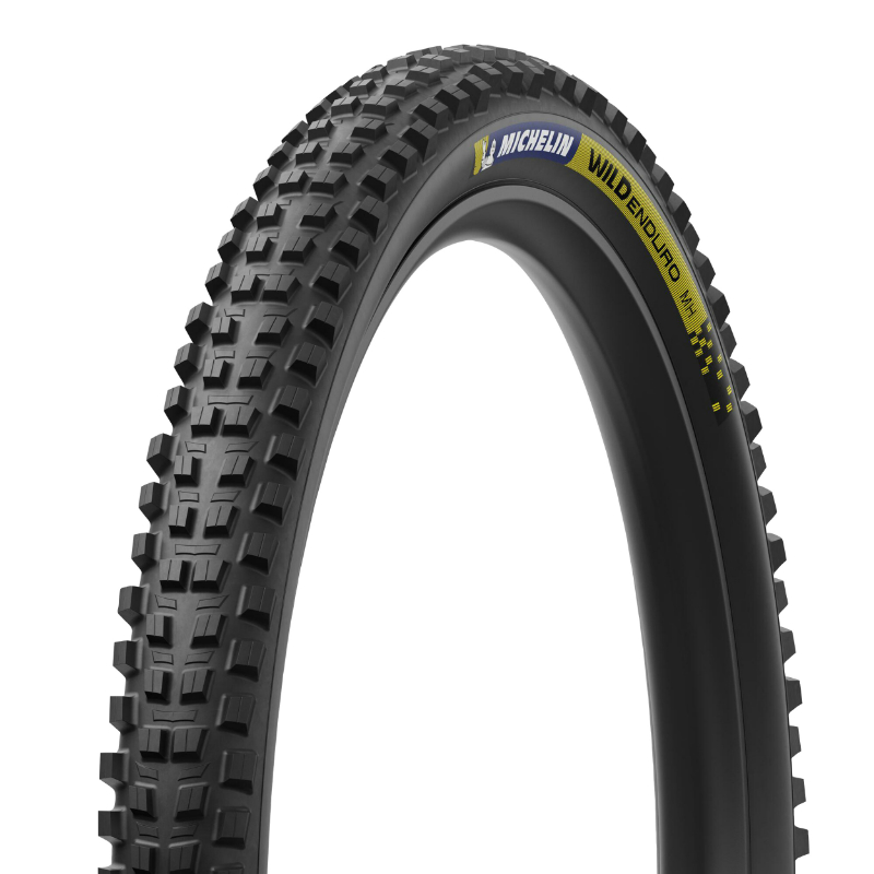 PNEU VTT GRAVITY 27.5 X 2.50 MICHELIN WILD ENDURO MH RACING LINE NOIR STICKERS BLEU-JAUNE TUBELESS READY TS (63-584)