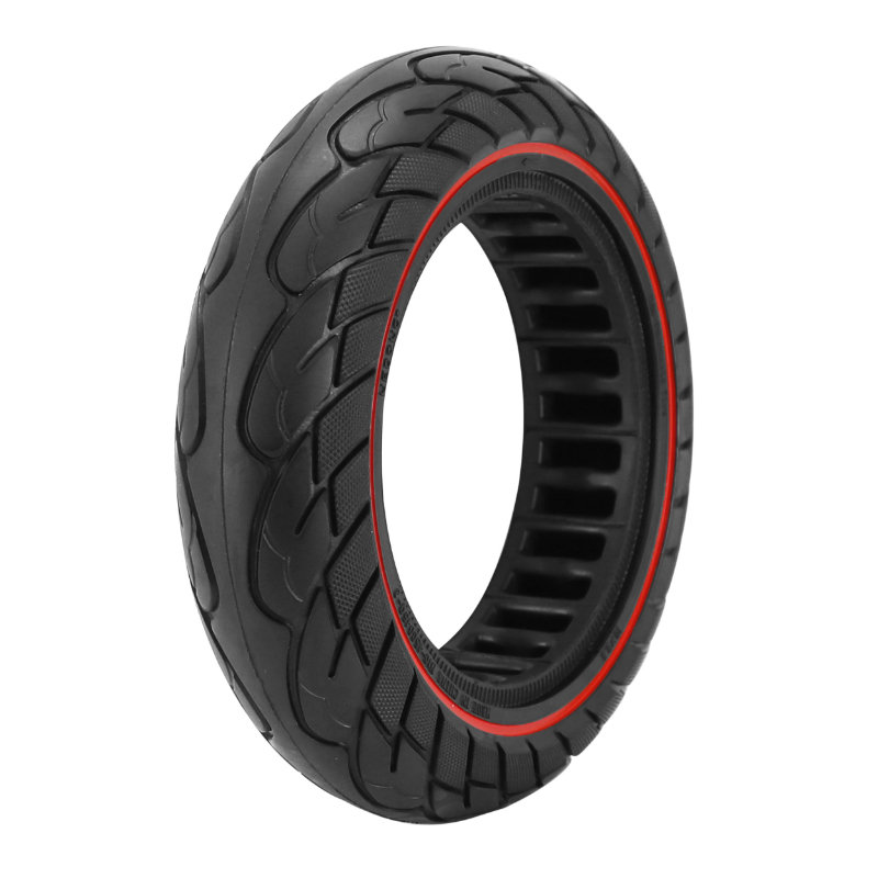 PNEU TROTTINETTE PLEIN 10 X 2.50 NOIR LISERET ROUGE (JANTE LARGEUR 45MM)