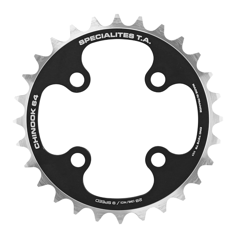 PLATEAU VTT 4BRA D.64 TA CHINOOK 28DTS INTERIEUR TRIPLE NOIR ALU POUR SHIMANO - SRAM - FSA 9V.