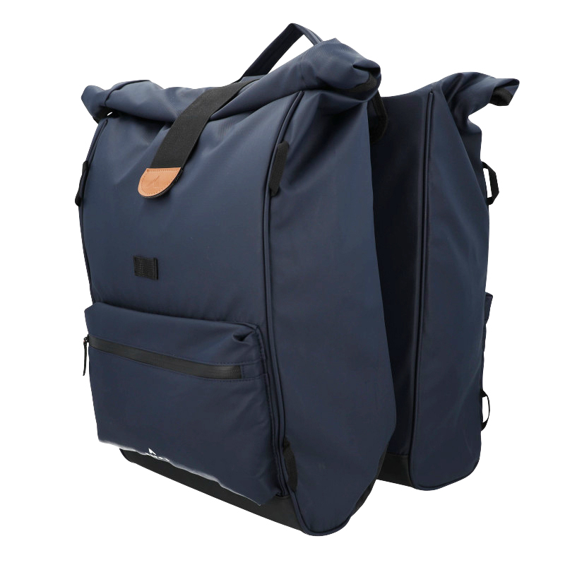 SACOCHE ARRIERE VELO DOUBLE HAPO.G ROLL-TOP 2X25L BLEU (61X33X16CM) - FIXATION SANGLES REGLABLES ET VELCROS SUR PORTE BAGAGE