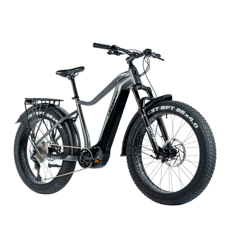 VELO ELECTRIQUE-VAE VTT FAT BIKE 26 LEADER FOX BRASA ARGENT 11V MOTEUR CENTRAL PANASONIC GX ULTIMATE 36V 90NM BATTERIE 20AH (18'' - H45,7CM - TAILLE M - POUR ADULTE DE 165CM à 178CM)