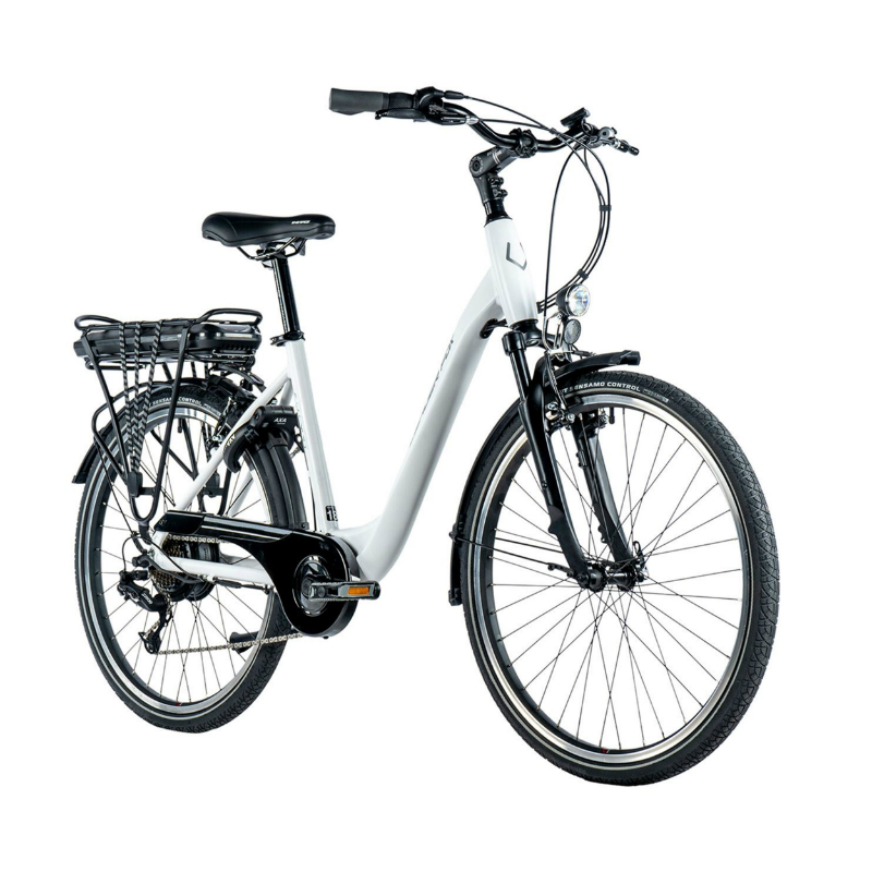 VELO ELECTRIQUE-VAE CITY 26 LEADER FOX LATONA MIXTE BLANC 7V MOTEUR ROUE AR BAFANG 36V 45NM BATTERIE 15AH (16,5'' - H43CM - TAILLE S - POUR ADULTE DE 158CM à 168CM)