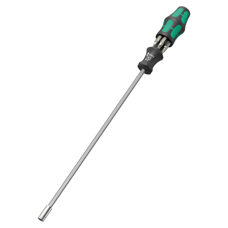 TOURNEVIS PORTE EMBOUT WERA 27 SB KRAFTFORM KOMPAKT 27 XL SHK 1-4 LONGUEUR LAME 300 MM (AVEC RESERVE D'EMBOUT INTEGREE) NOIR-VERT (VENDU A L'UNITE)  -MARQUE ALLEMANDE POUR LES ATELIERS-