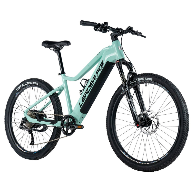 VELO ELECTRIQUE-VAE VTT 27,5 LEADER FOX ARIMO HOMME VERT CLAIR 9V MOTEUR ROUE AR BAFANG 36V 45NM BATTERIE 20AH (16'' - H42CM - TAILLE S - POUR ADULTE DE 158CM à 168CM)