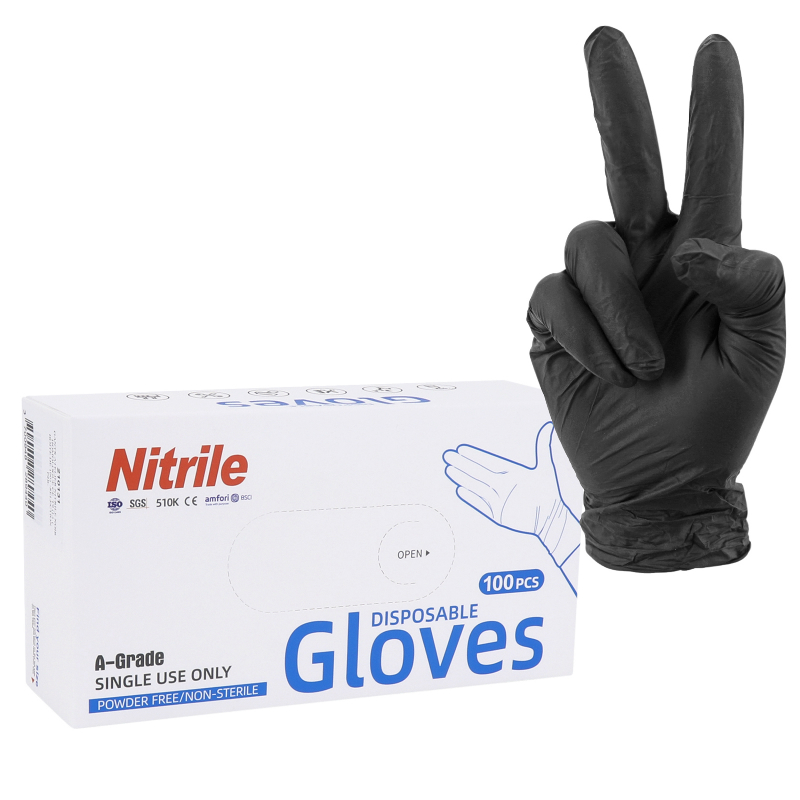 GANTS ATELIER NITRILE A USAGE UNIQUE NOIR  T7 (S)  (BOITE DE 100) (HOMOLOGUE CE 2777)  -P2R-