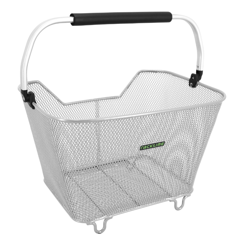 PANIER ARRIERE FIL ACIER RACKTIME BASK IT 23L DELUXE ARGENT AVEC ANSE SUR PORTE BAGAGE (45X30X33 CM) SANS PLATINE - COMPATIBLE SYSTEME RACKTIME SNAPIT ET SNAPIT 2.0 (CHARGE MAX 10KG)