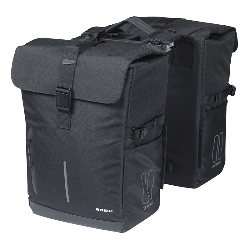 SACOCHE ARRIERE VELO DOUBLE BASIL MOVE 30L NOIR (16X27X38CM) FIXATION MIK 2.0 (INCLUS)