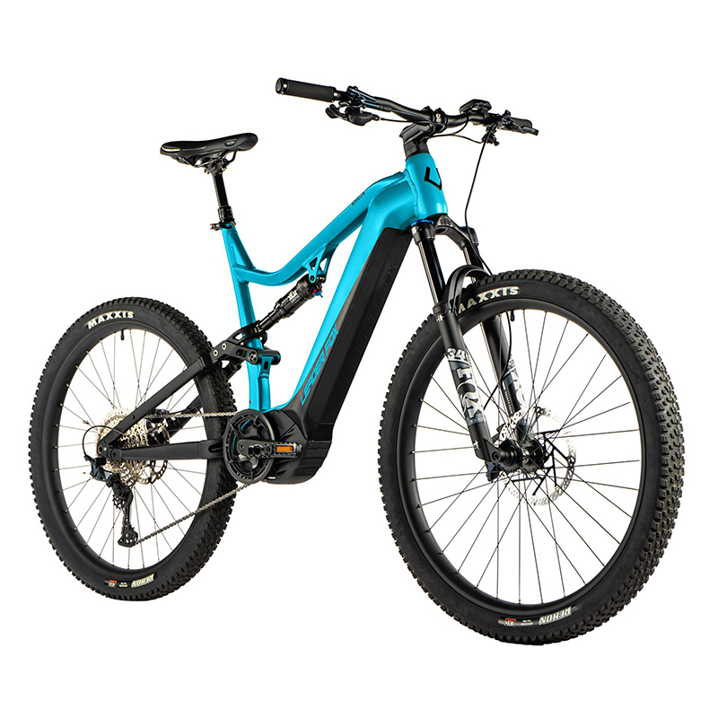 VELO ELECTRIQUE-VAE VTT 29 LEADER FOX ARGUS TOUT SUSPENDU HOMME BLEU MAT 12V MOTEUR CENTRAL PANASONIC GX ULTIMATE 36V 90NM BATTERIE 20AH (CADRE 17,5" - H45CM - M - ADULTE DE 168CM à 178CM)