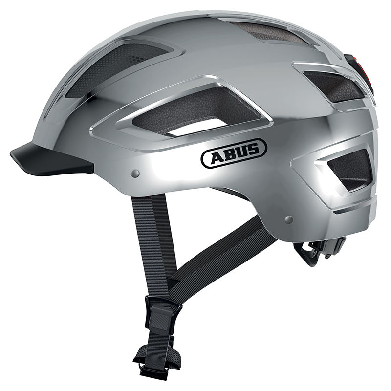 CASQUE VELO ADULTE ABUS URBAIN HYBAN 2.0 CHROME ECLAIRAGE INTEGRE TAILLE  M (52-58CM) REGLAGE MOLETTE