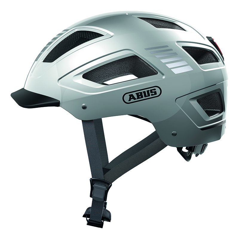 CASQUE VELO ADULTE ABUS URBAIN HYBAN 2.0 ARGENT ECLAIRAGE INTEGRE TAILLE  M (52-58CM) REGLAGE MOLETTE