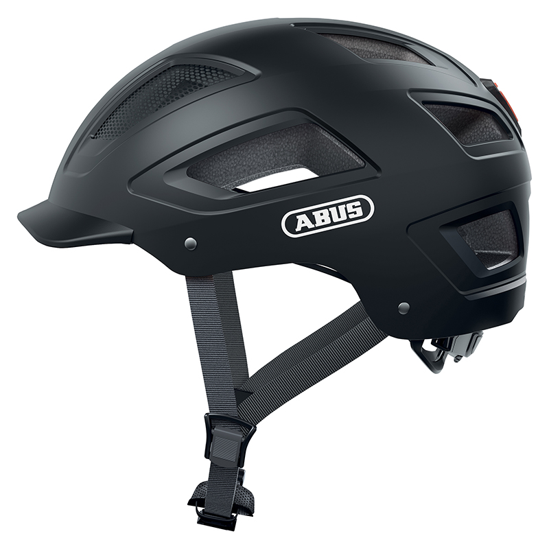 CASQUE VELO ADULTE ABUS URBAIN HYBAN 2.0 VELOURS NOIR ECLAIRAGE INTEGRE TAILLE XL (58-63CM) REGLAGE MOLETTE