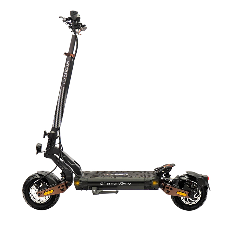 TROTTINETTE-SCOOTER ELECTRIQUE SMARTGYRO RYDER ROUES 10 POUCES MOTEUR 48V 1000W BATTERIE LITHIUM 48V 17,5AH AUTONOMIE JUSQU'A 75KM SUSPENSION AV-AR FREIN DISQUE AV-AR NOIR-MARRON (PLIABLE)