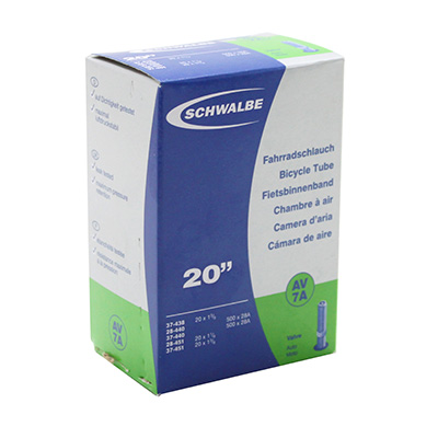 CHAMBRE A AIR VELO 20 X 1 3-8 - 500 X 28A - SCHWALBE VALVE STANDARD TOUT ALU (37-438 à 37-451) (AV7A)