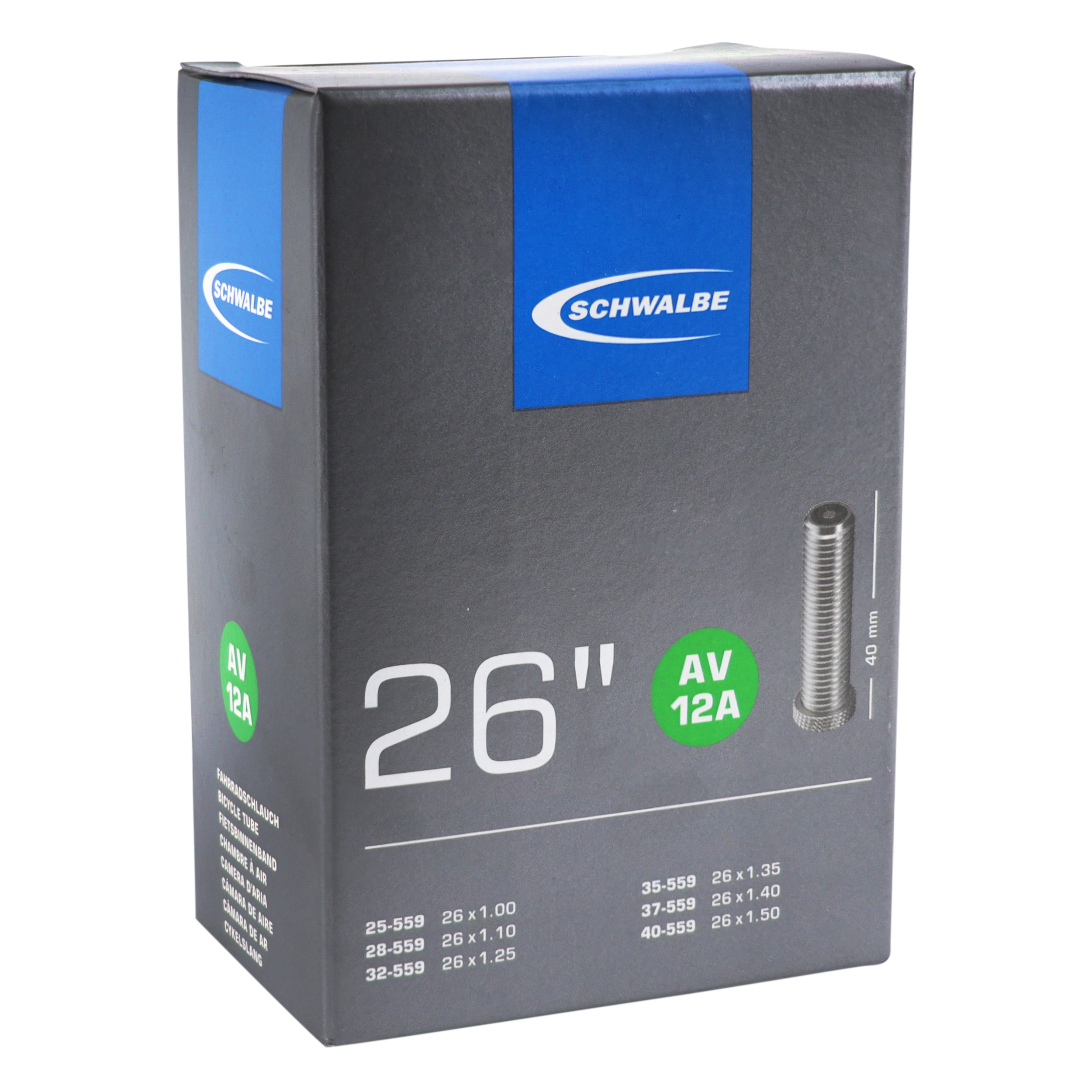 CHAMBRE A AIR VELO 26 X 1.00-1.50 SCHWALBE VALVE STANDARD 40MM (AV12A)