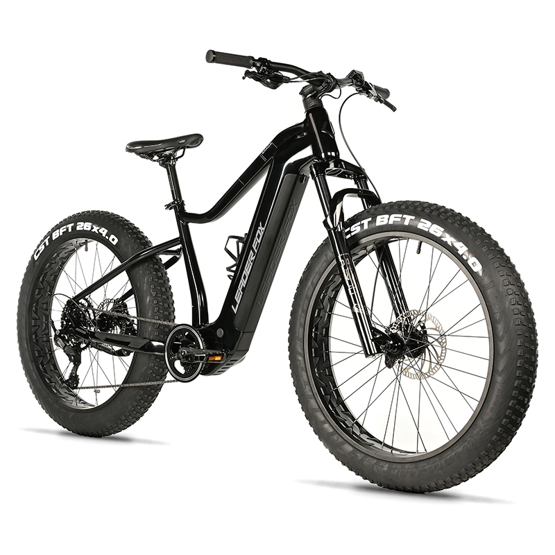 VELO ELECTRIQUE-VAE VTT FAT BIKE 26 LEADER FOX BRAGA NOIR 9V MOTEUR CENTRAL BAFANG M510 36V 95NM BATTERIE 23,2AH (18'' - H45,7CM - TAILLE M - POUR ADULTE DE 168CM à 178CM)