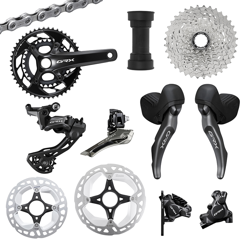 GROUPE GRAVEL SHIMANO GRX820 DISQUE NOIR 12V. 172.5 EN 48-31 CUVETTE PRESSFIT CASSETTE 11-36 (MONTAGE ATELIER)