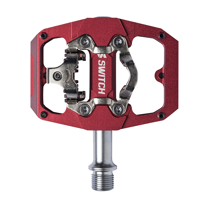 PEDALE VTT PLATEFORME SWITCH CRANK FLIP DOUBLE FONCTION ALU CNC ROUGE FILETAGE 9-16 AVEC PICOTS (PAIRE) (CALES SHIMANO SPD INCLUS) 85X70MM PEDALE VTT PLATEFORME SWITCH CRANK FLIP DOUBLE FONCTION ALU CNC ROUGE FILETAGE 9-16 AVEC PICOTS (PAIRE) (CALES SHIMANO SPD INCLUS) 85X70MM