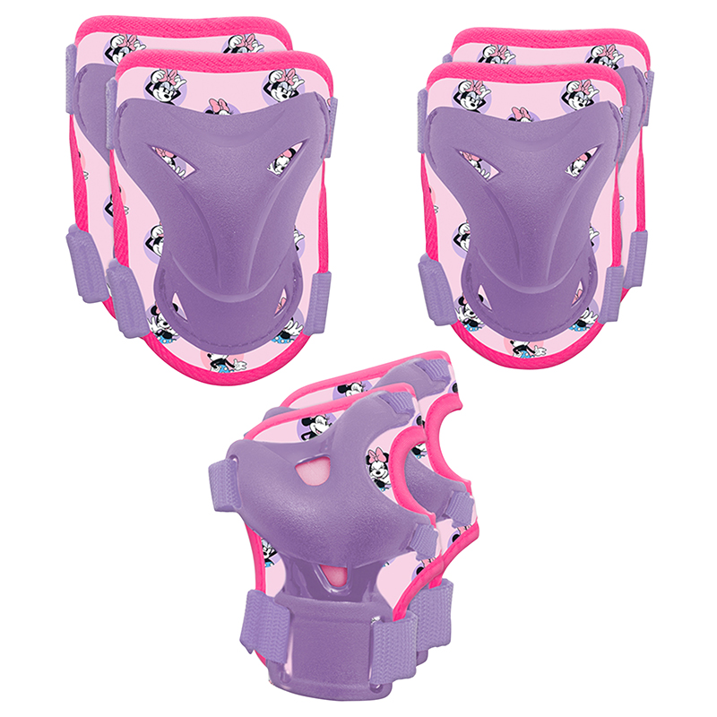 PROTECTION GENOUILLERES - COUDIERES ET POIGNETS DISNEY MINNIE VIOLET-ROSE (KIT 6 PIECES) POUR VELO - ROLLER - SKATE