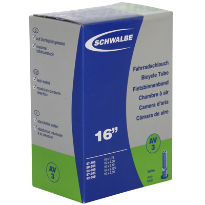 CHAMBRE A AIR VELO 16 X 1.75-2.50 SCHWALBE VALVE STANDARD (47-62X305) (AV3)