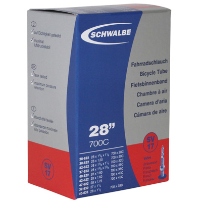 CHAMBRE A AIR VELO 700 X 28-45 - 27X1 1-4 SCHWALBE VALVE PRESTA OBUS DEMONTABLE 40MM TOUT ALU (SV17)