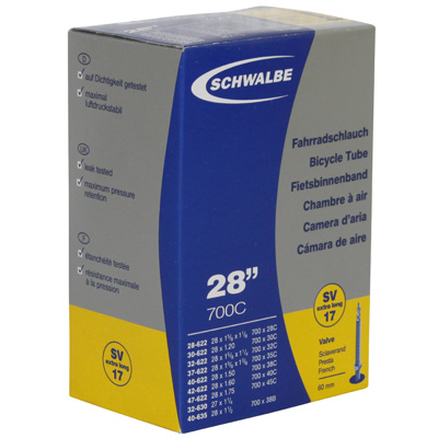 CHAMBRE A AIR VELO 700 X 28-45 SCHWALBE VALVE PRESTA OBUS DEMONTABLE 60MM TOUT ALU (SV17VL)