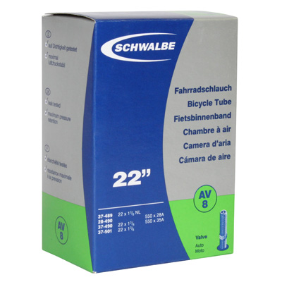 CHAMBRE A AIR VELO 550 X 28-35A - 22" SCHWALBE VALVE STANDARD TOUT ALU (44-484 à 37-501) (AV8)